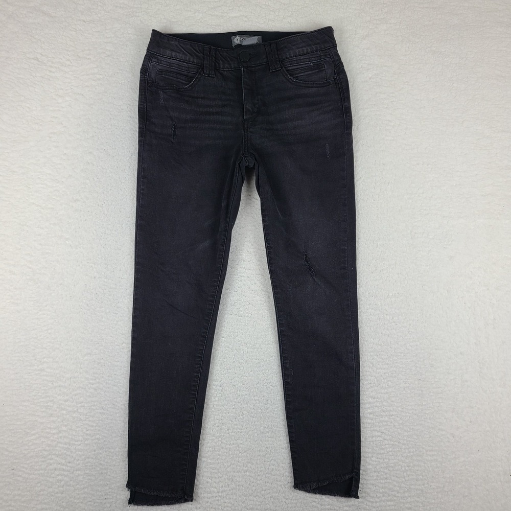 Democracy Jeans Womens 8 Black Wash Ab Technology Skinny Ankle Fray Denim